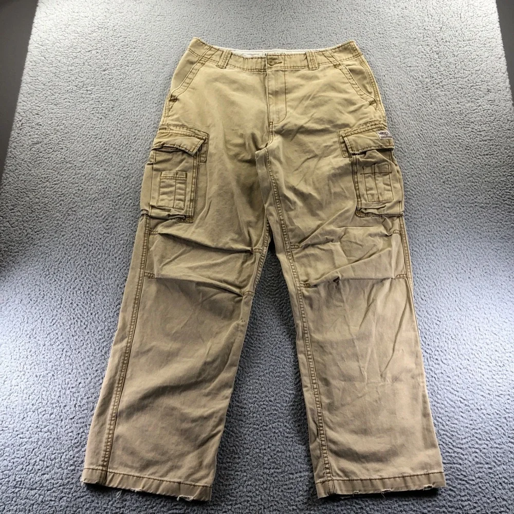 Vtg Aeropostale Pant Men 34x32 Khaki Baggy Y2K Skater Wide Leg Distressed Grunge